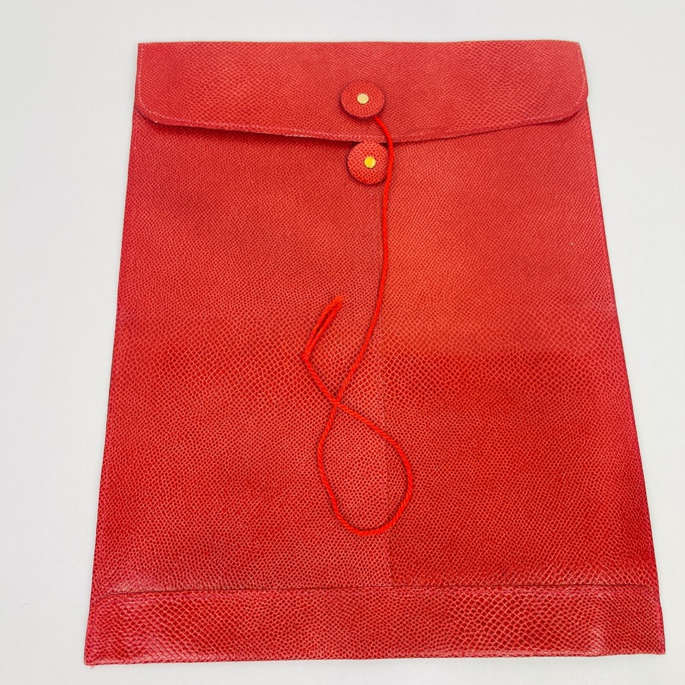 Anne Klein II Document Envelope Womens Red Lizard Embossed String Closure Good
